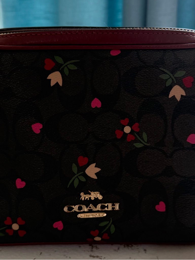 Coach Black Signature Tote With Pink & Cream Floral Accents